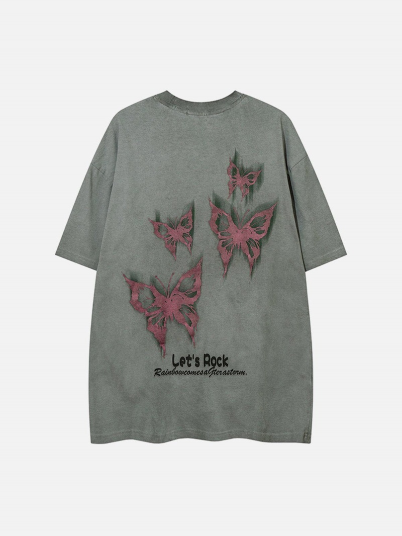 T Shirts Aelfric Eden Butterflies Print Tee Noir | WSC-45753905